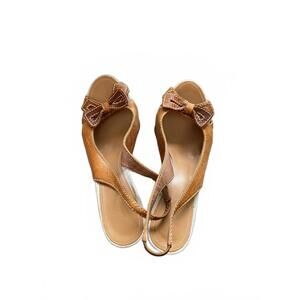 Rare Maria Pia by Pajar Leather Wedge Heel Sandals Bow Detail Size 39